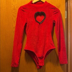 Lazy Oaf Red Heart Cutout Bodysuit